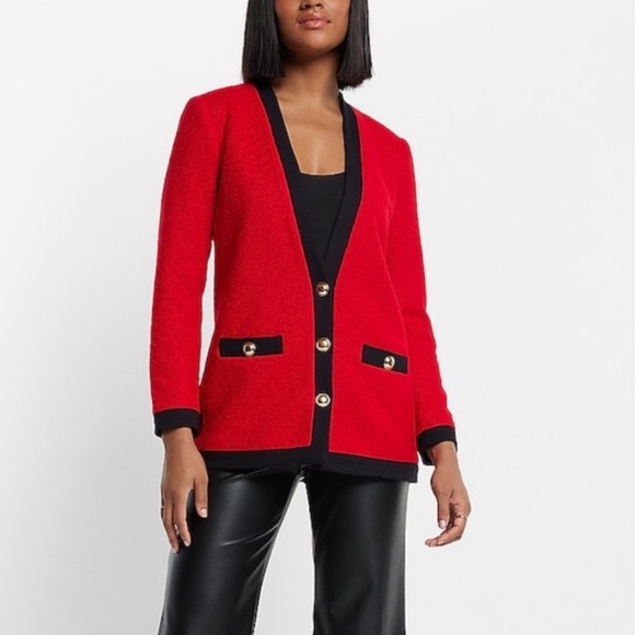 NWOT Express Tipped TWEED Novelty Gold Button
JACKET BLAZER Coat Black Trim - Picture 7 of 7